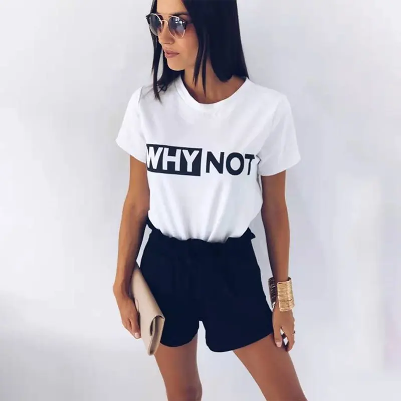 Letter Printed T Shirt Women Cotton Summer T-Shirt Casual Tops Tee Short Sleeve Female White Black Red Tees | Женская одежда