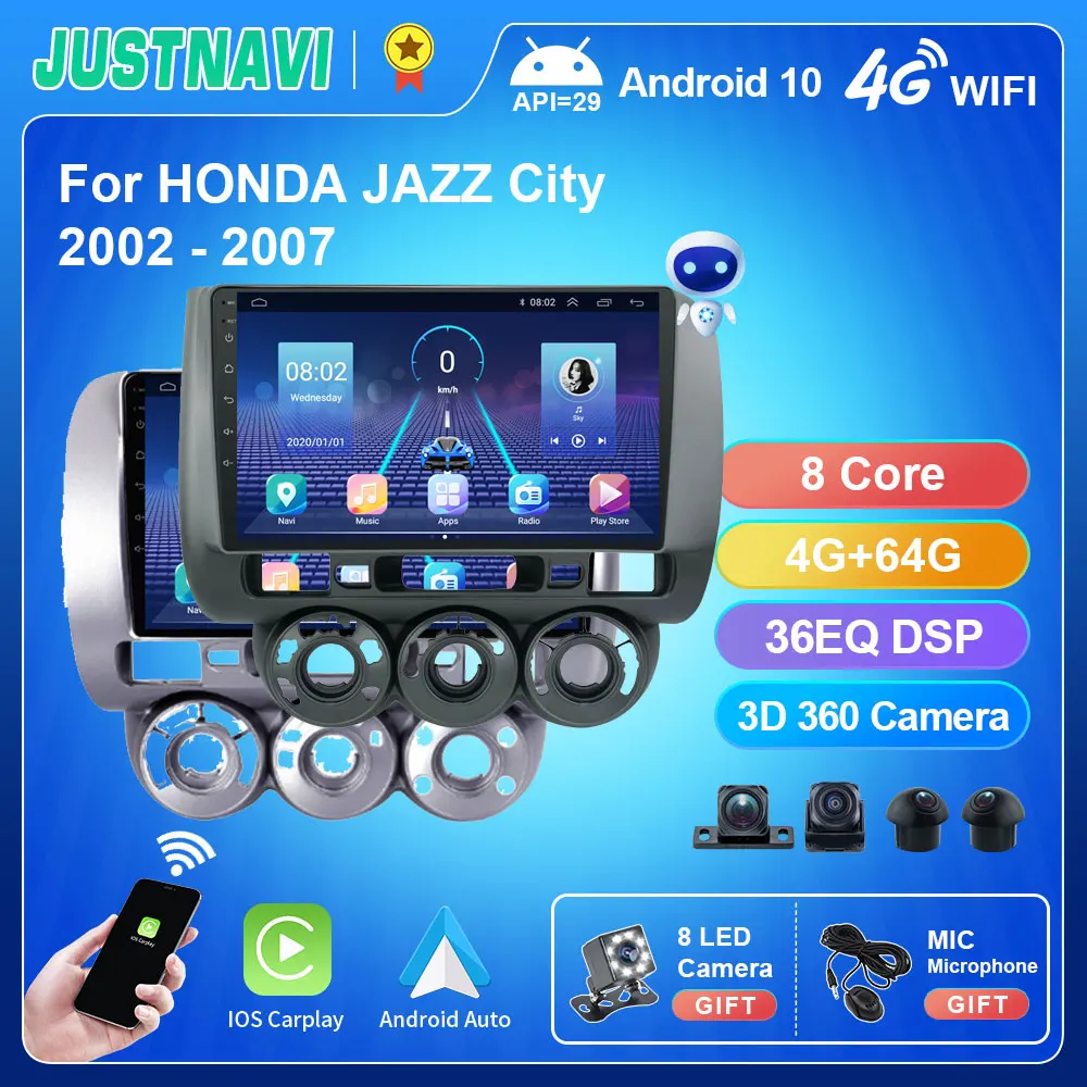 JUSTNAVI для Honda Jazz Fit City 2002 - 2007 GPS-навигатор стерео Мультимедиа без DVD-плеера Android 10 0 DSP