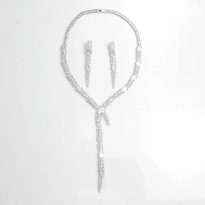 Женский ювелирный набор в форме листа зеленое ожерелье с кристаллами из циркона