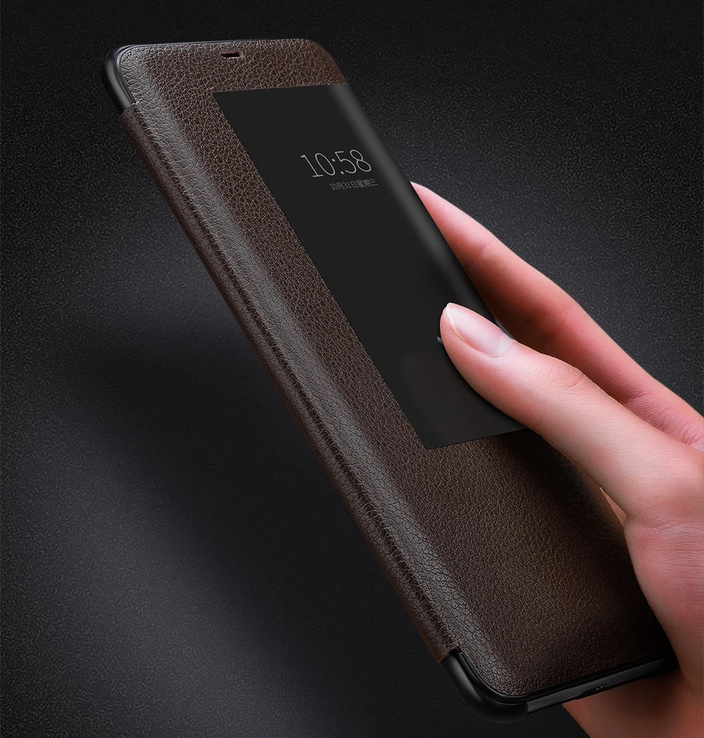 KAIBASSCE Luxury Business Leather lychee Pattern Smart sleep wake Case For Huawei Mate 20Pro Mate 20RS Mate 20X/5G Case Cover