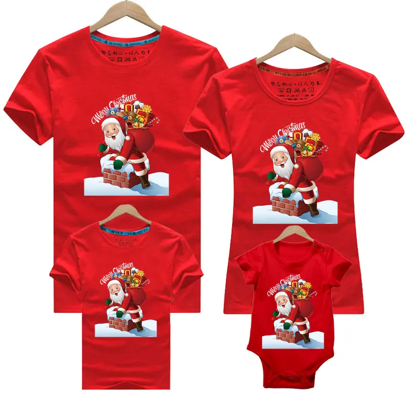 

New Year Mom Dad And Me T-shirt Cotton Short Sleeve Cartoon Print Christmas Family Matching T-shirt Mother Daughter Clothes
