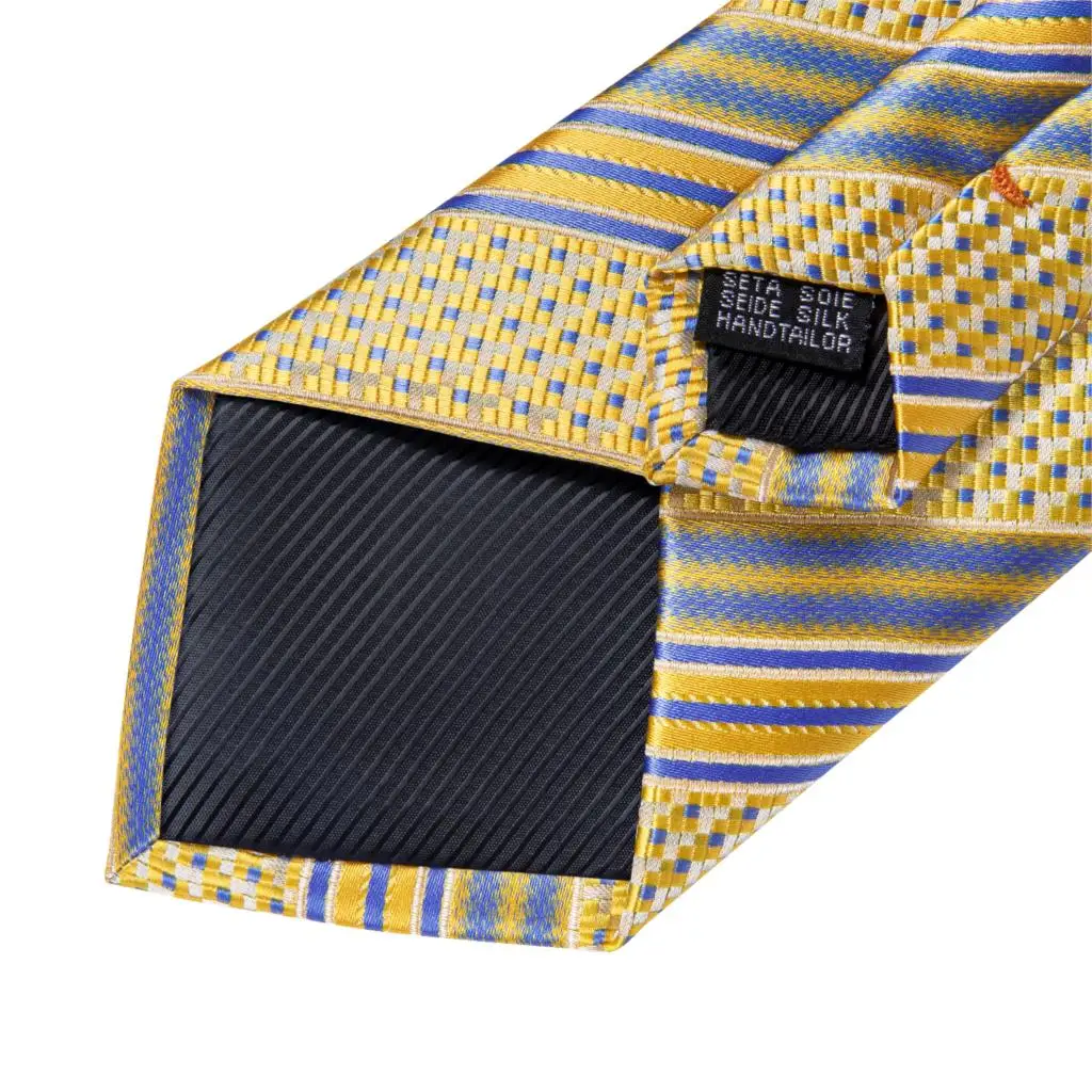 Качественный мужской галстук желтый синий в полоску Шелковый Свадебный для