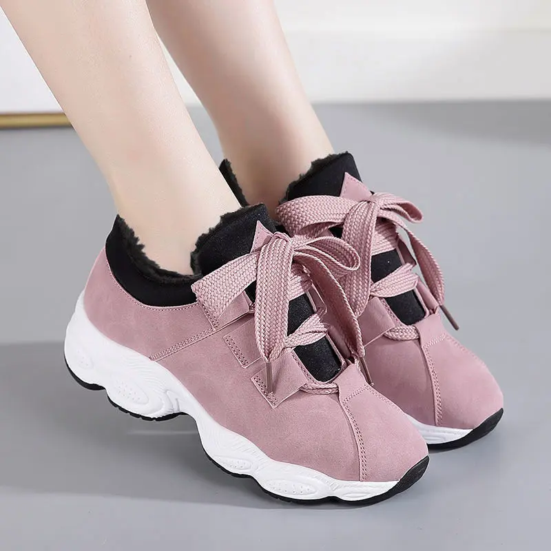 

Кроссовки женские на шнуровке, дышащие холщовые, плюшевые теплые, повседневная обувь на платформе, зимние