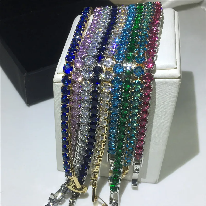 Оригинальный браслет из серебра 925 пробы с цепочкой для тенниса 8 цветов 4 мм