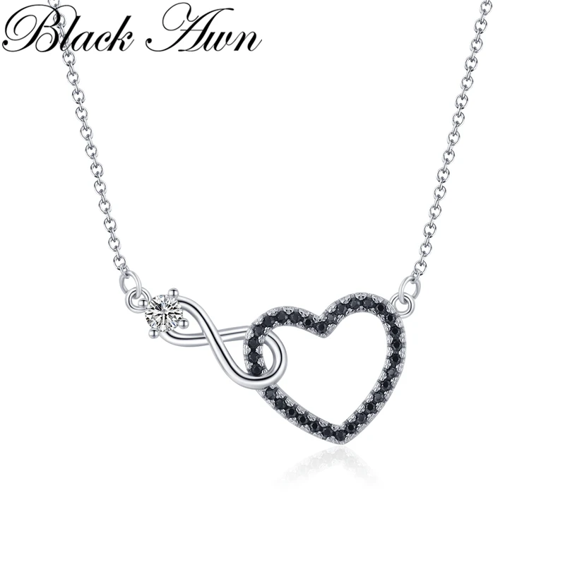 Черное ожерелье Awn, модное ожерелье серебряного цвета, Женские Ювелирные изделия, подвески из черного и белого камня в форме сердца K068
