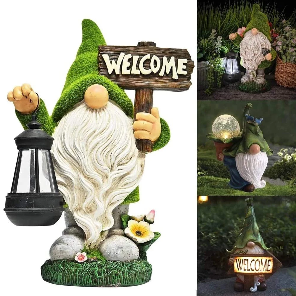 

Solar Dwarf Statue Gnome Garden Statues Outdoor Decor Gnome With Solar LED Light Figurine Dwarfs Luminous Yard Ornaments