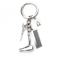 2021 hair stylist must have hair dryer scissors comb decoration keychain hairdresser gift hair dryer letter key ring