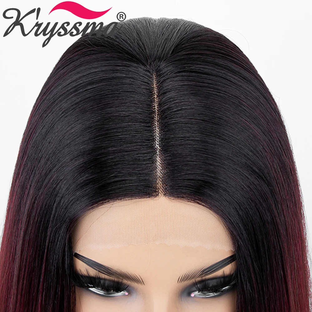 

Kryssma Ombre Dark Red Synthetic Lace Front Wigs Two Tones Dark Roots Short Bob Wigs For Black Women L Part Heat Resistant Fiber