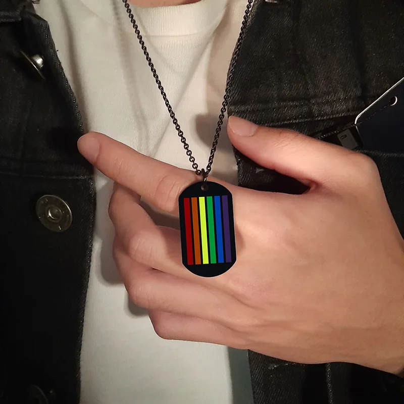 

Rainbow Gay Lesbian LGBT Pride Minimalist Black Silver Stainless Titanium Steel Dangle Necklace Sweater Chain for Women Man