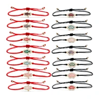 trendy bezel zircon synthetic opal exquisite fan shapedhamsa hand fatima bracelet fit women braided redblack rope jewelry gift