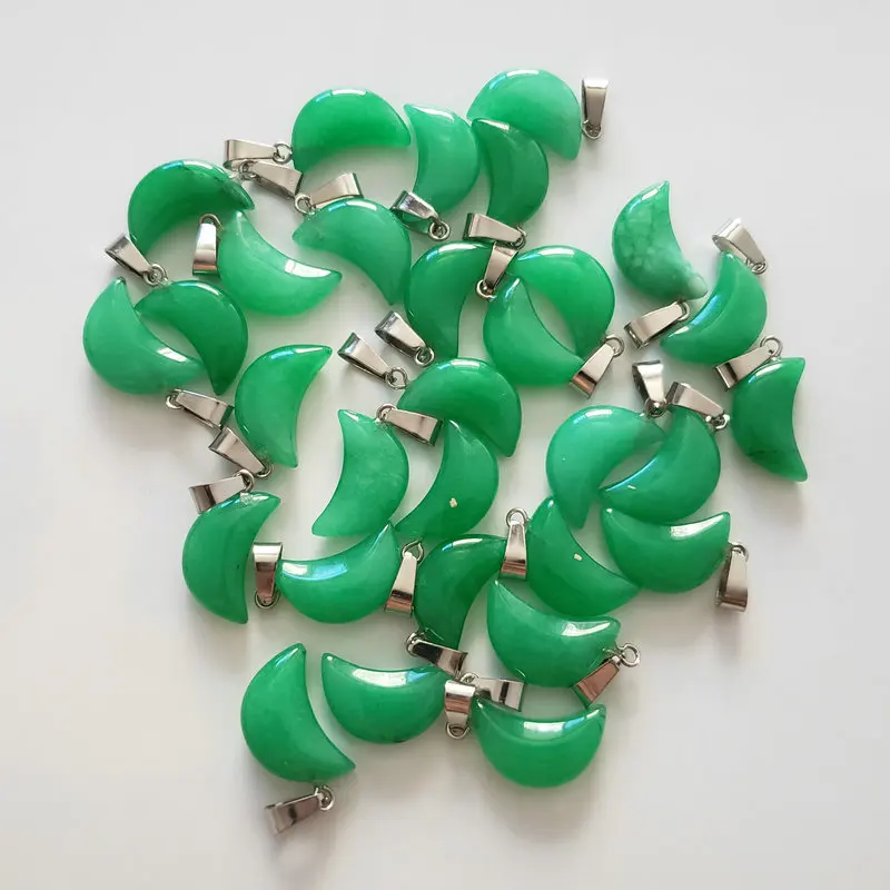 

Wholesale 50pcs fashion quality natural stone Malaysian jad e crescent moon shape charms stone pendants for DIY jewelry making