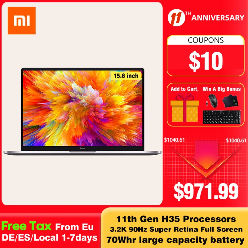 Новейший xiao Mi RedmiBook Pro 15 ноутбук с процессором Intel Core i7 11370H/i5 11300H 16 + 512 ГБ MX450 6