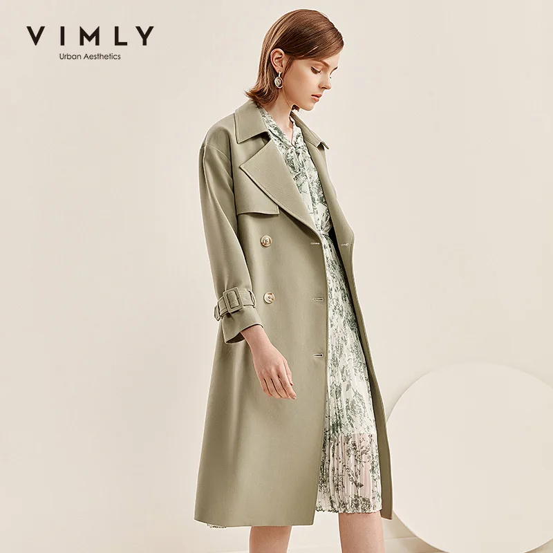 Тренчкот Vimly женский с отворотом модная однотонная двубортная верхняя одежда