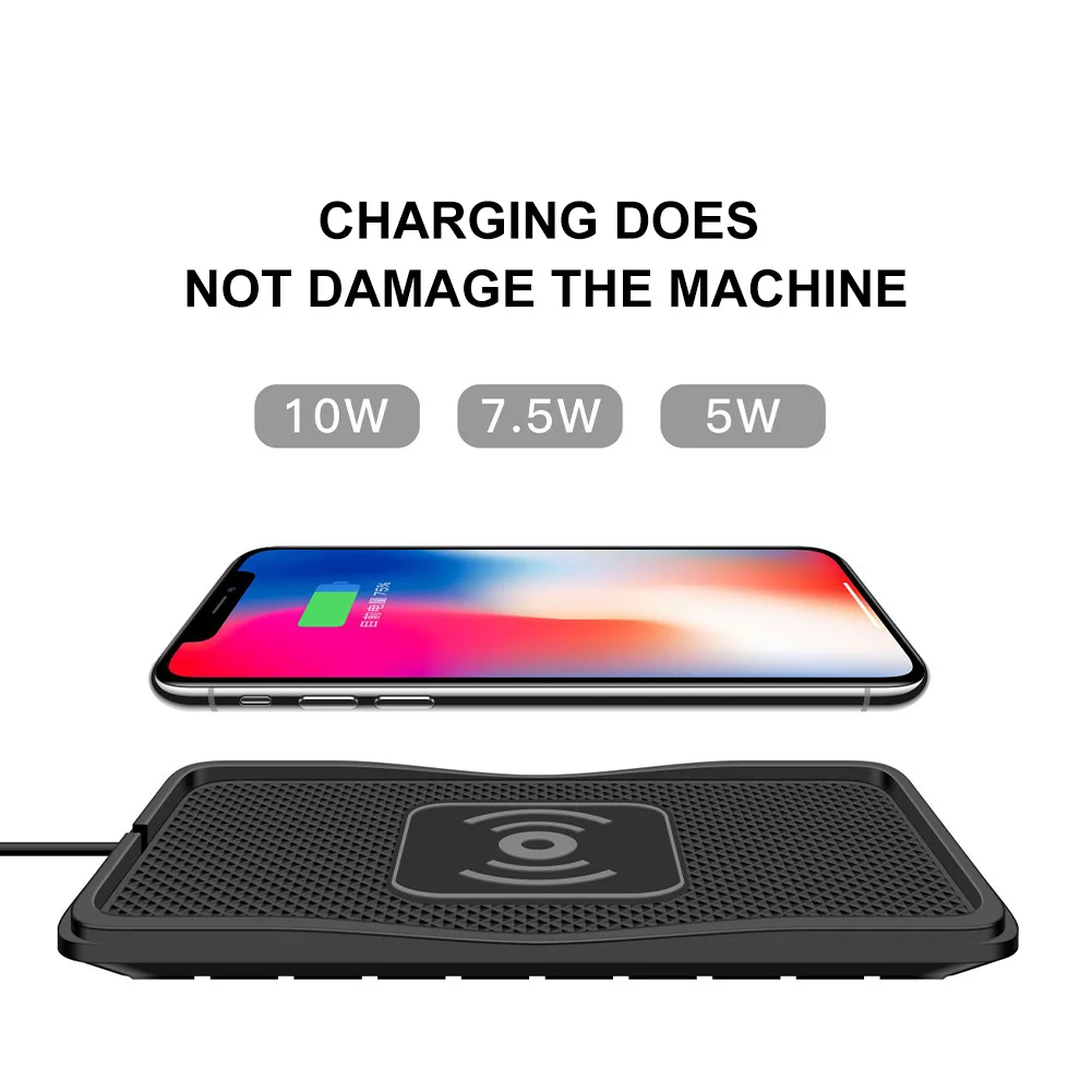 

10W 2in1 Non-slip Silicone Mat Car Dashboard Holder Stand Fast Charging Qi Wireless Charger Dock Station Pad for iPhone Samsung