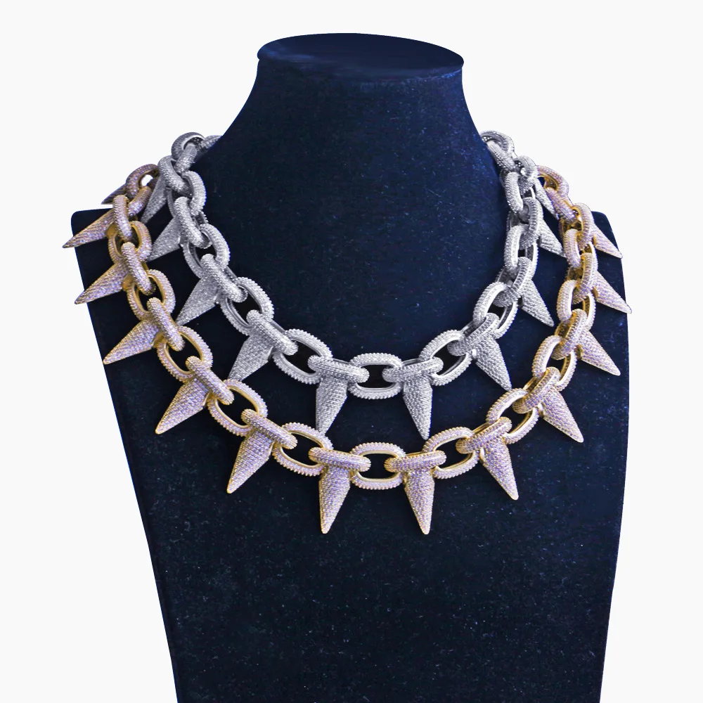 Роскошное ожерелье из циркония AAA с заклепками и шипами мужское золотого