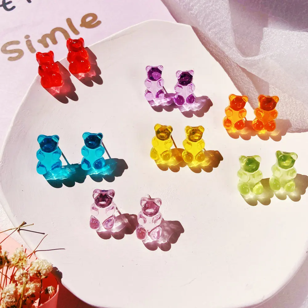 Серьги с милым маленьким медведем для женщин Разноцветные серьги ручной работы