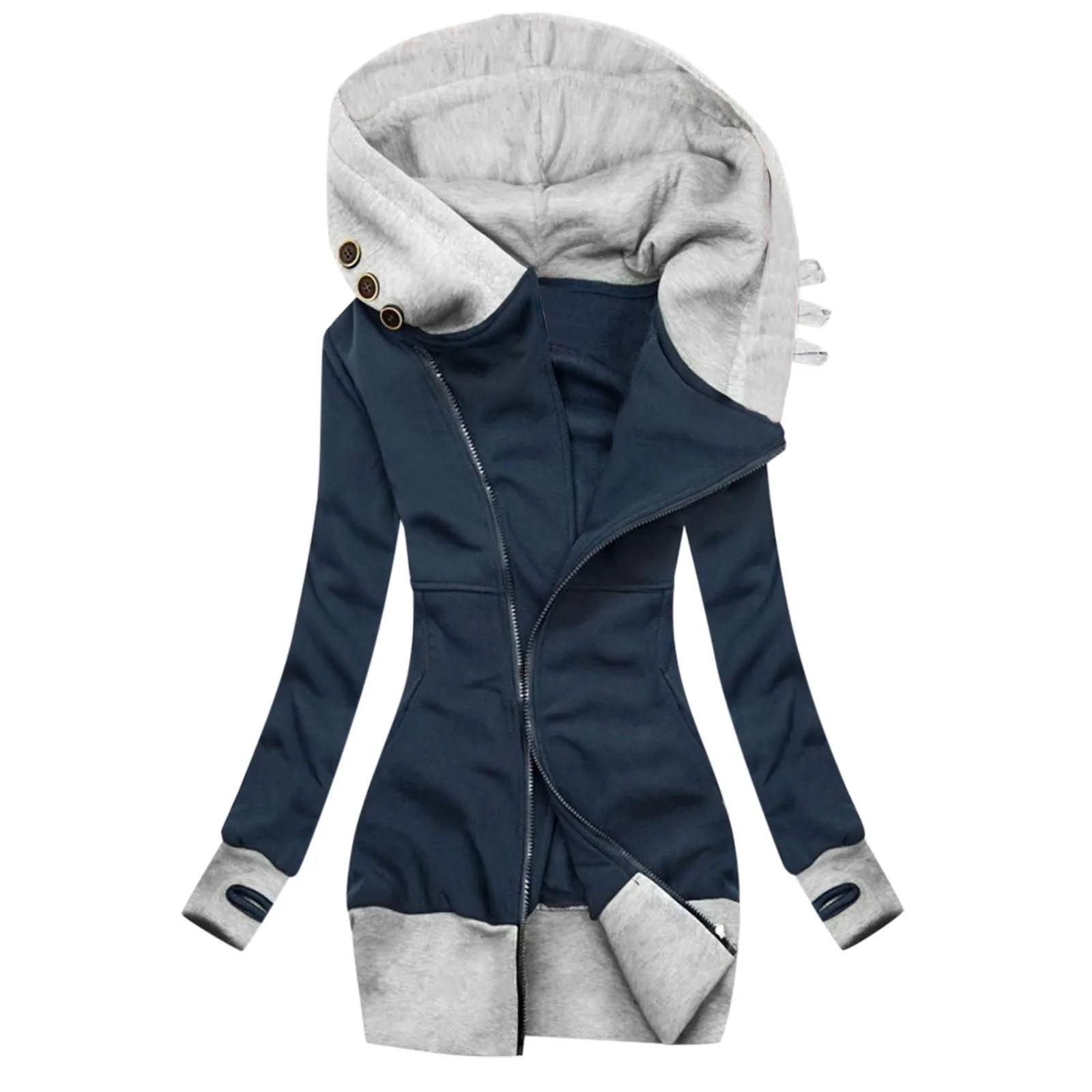 Women Zip Up Hoodie Fashion Solid Jacket Zipper Pocket Sweatshirt Long Sleeve Coat Sudaderas Con Capucha Jacket Coat Hoodies