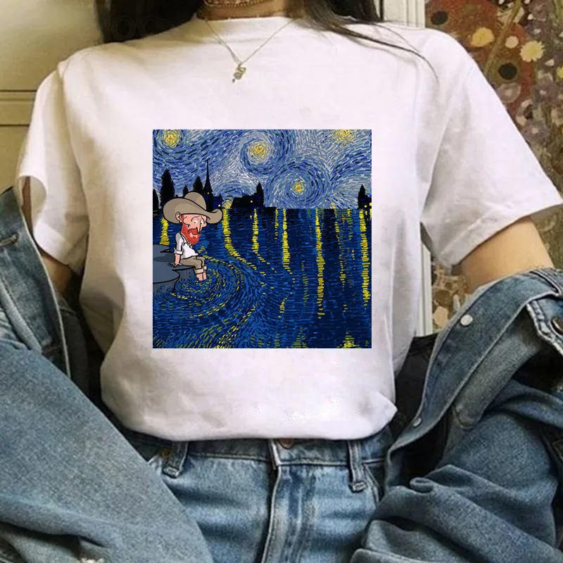 

Sunflower Van Gogh Print Tshirt Harajuku Aesthetic Clothes Women Short Sleeve Tee Art Top Vintage Japanese Style Streetwear