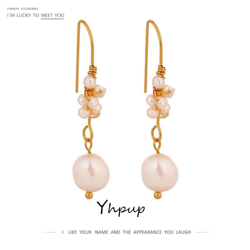 Yhpup модные оригинальные натуральные жемчужины Висячие Серьги Медь Роскошные
