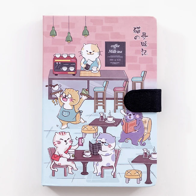 Kawaii записная книжка с магнитной пряжкой, записная книжка с милым котом, дневник с пулями, кавайные записные книжки, кавайные канцелярские школьные принадлежности