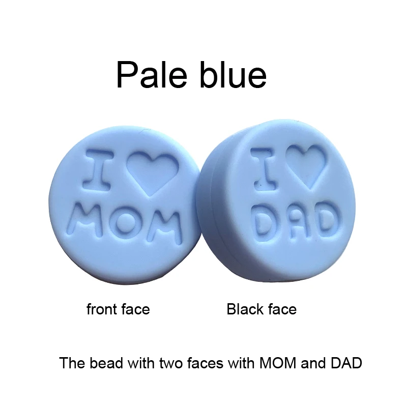 Pale blue Новинка 100 шт я люблю маму Силиконовые Прорезыватели свободные бусины плоской круглой формы жевательные бусины для DIY соска для зубов Шарм Детские зубные кольца - Цвет: Pale blue