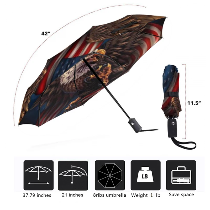Складной зонт с автоматическим открыванием и закрытием для путешествий принтом