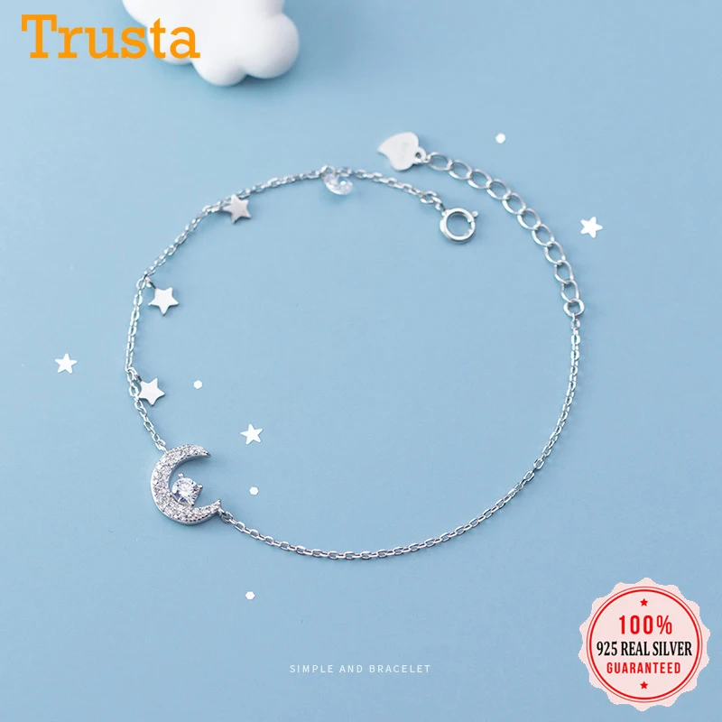 Trustdavis браслет из стерлингового серебра 925 пробы Минималистичная луна милая
