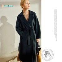 100 wool long lapel coat double faced cashmere coat for womens autumn and winter new thickened woolen coat