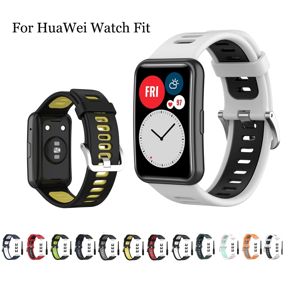 

Ремешок силиконовый для смарт-часов Huawei, спортивный сменный Браслет для наручных часов, двухцветный
