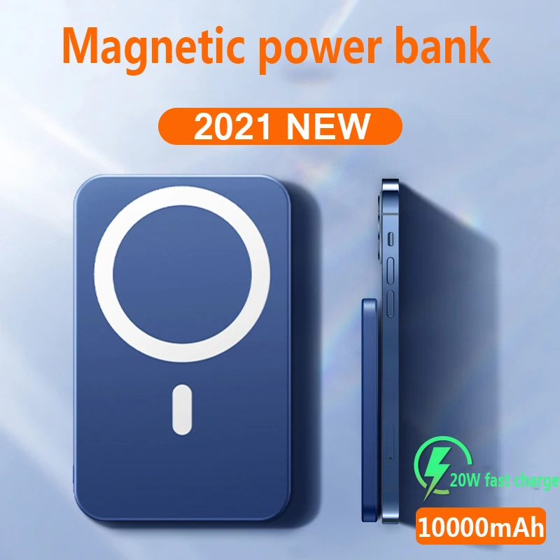 2021 portable 10000mah magnetic wireless charger mini power bank mobile phone external battery for iphone12 13 15w fast charger free global shipping