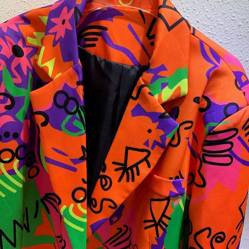 

VGH Print Hit Color Blazer For Women Notched Long Sleeve Casual Streetwear Blazers Female Fashion New Clothing 2021 Spring