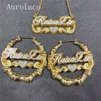 aurolaco fashion trend custom name earrings hip hop personality bamboo style round acrylic earrings custom birthday gift