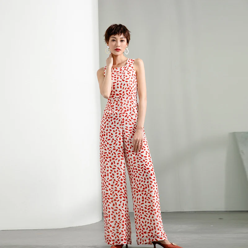 Женский шифоновый комбинезон с принтом элегантный вечерний широкими штанинами