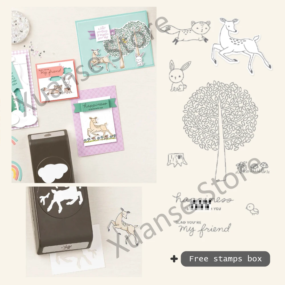 

Kawaii Animals Under Tree Metal Cutting Dies Clear Stamp Set for DIY Cards Diary For Kids Toy Scrapbooking Cutting Dies Stencil