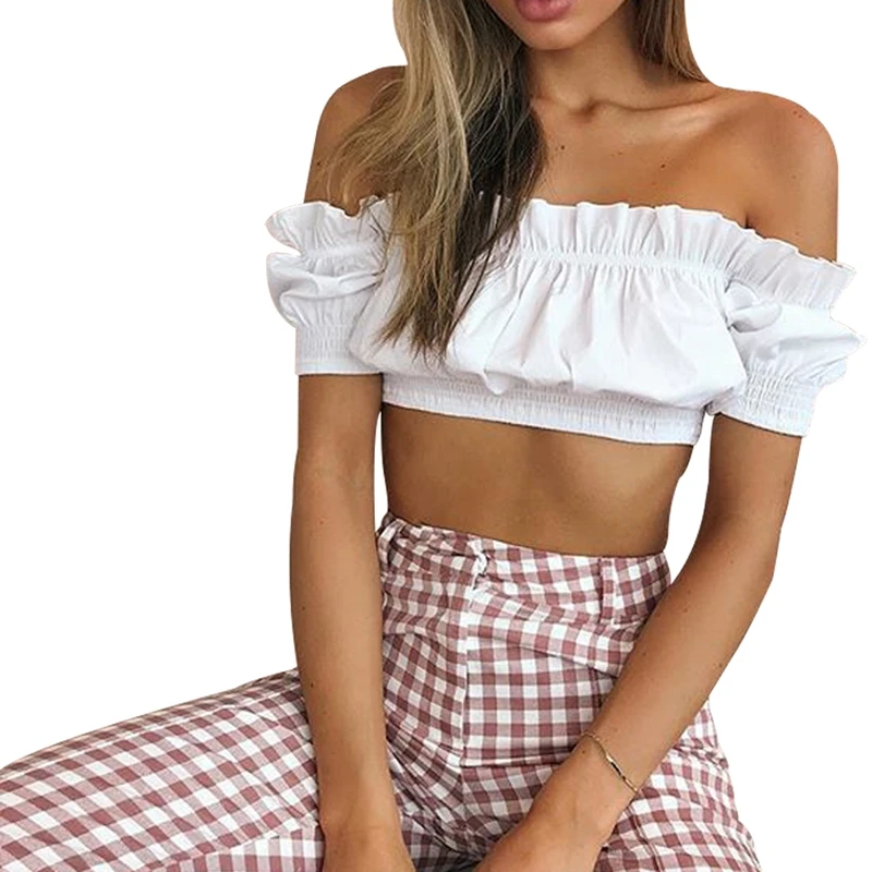 Модные повседневные женские летние розовые белые черные с открытыми плечами