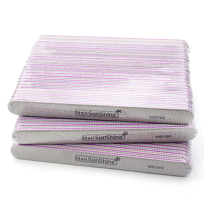

50Pcs/Lot Professional Nail Buffer File 100 180 240 Grit Washable Gray Curved Nail Files High Quality Sanding Nails For Manicure