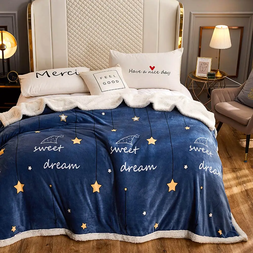 

Svetanya Dark Blue Galaxy Stars Winter Thick Microfiber Sherpa Throws Blanket Polyester Print Plaids S M L Size Sheet