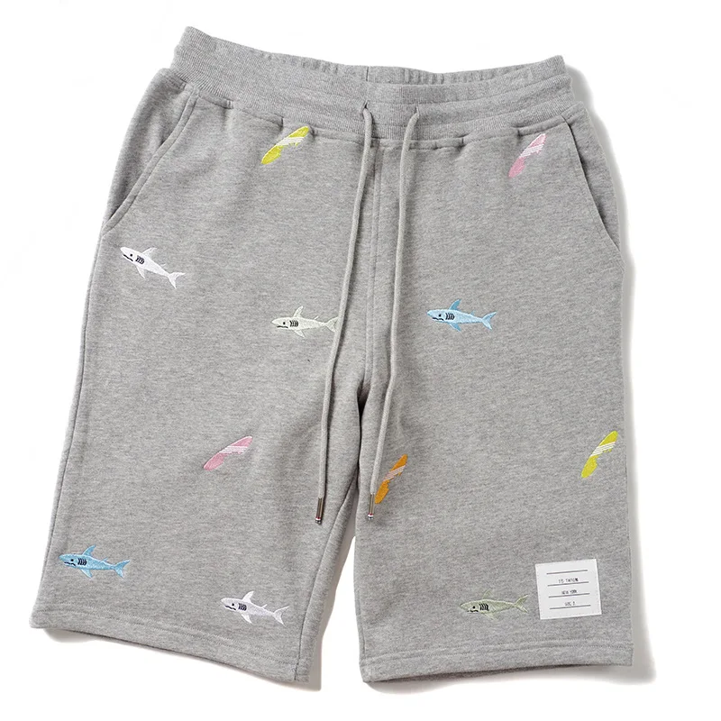 New Novelty Men Embroidery shark Comfortable Classic Striped Skateboard Street Cotton Casual Shorts Kanye Hip-hop Parkour #L28 | Мужская