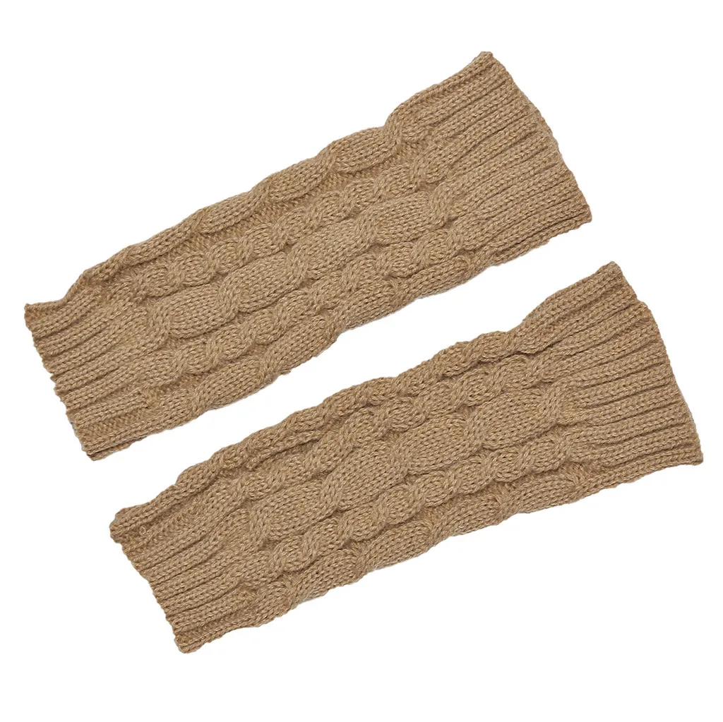 Модные женские зимние длинные вязаные теплые перчатки без пальцев рукавицы