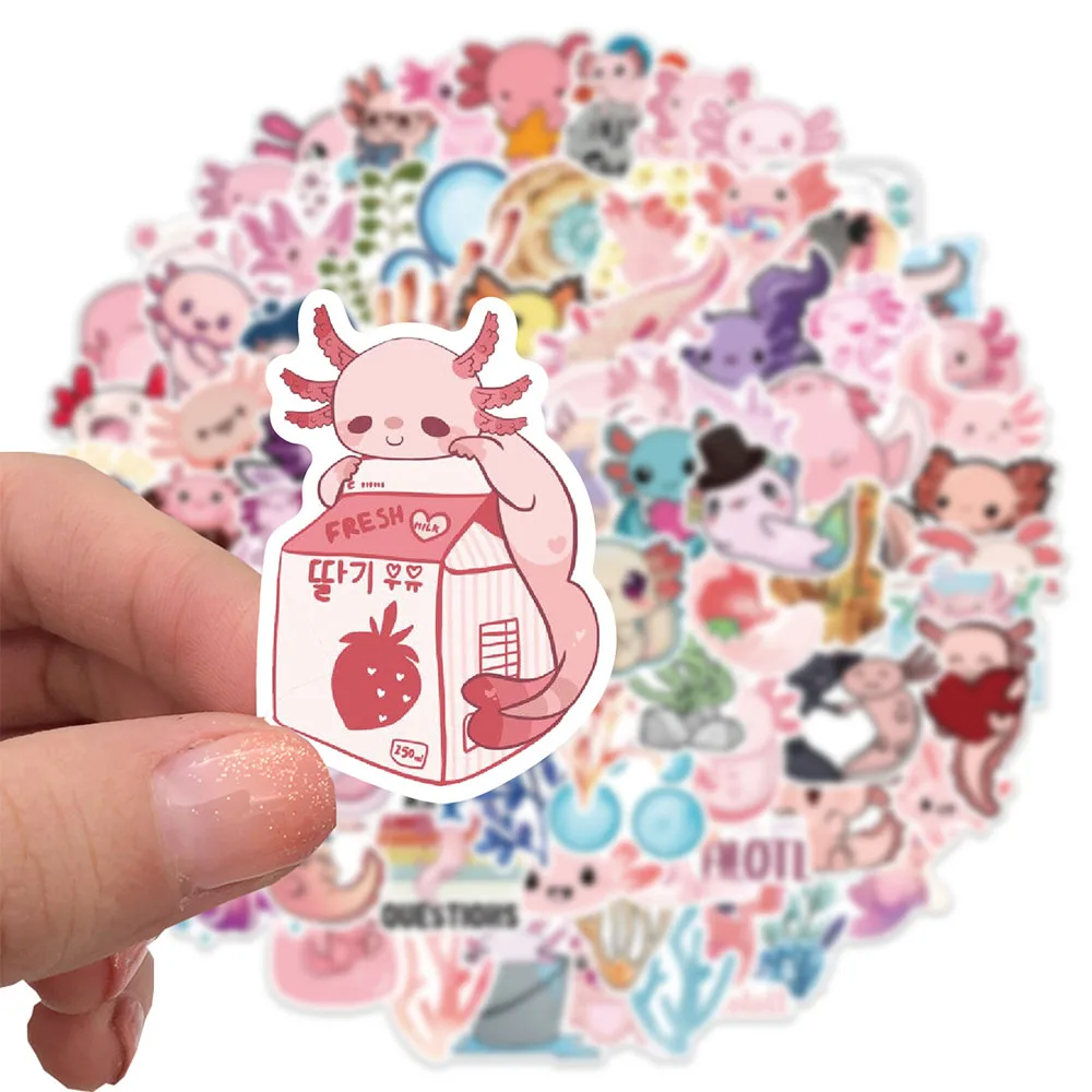 103050100pcs kawaii animal axolotl graffiti stickers cartoon decal water bottle phone laptop scrapbook diary sticker kids toy free global shipping