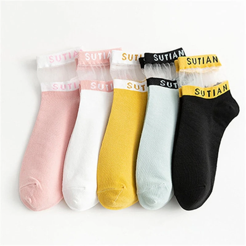 1 пара женские хлопковые носки с надписью|Носки| |