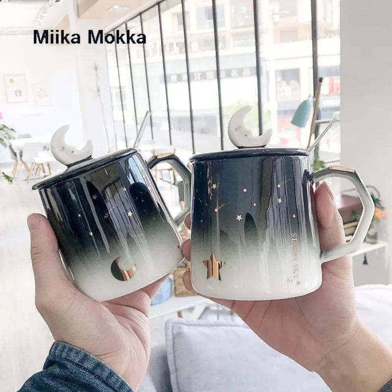 Кофейная кружка меняющая цвет креативная керамическая со звездой луной