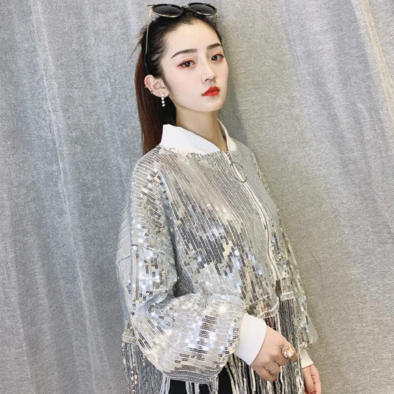 Куртка-бомбер с блестками сетчатый асимметричный кардиган на молнии бахромой и