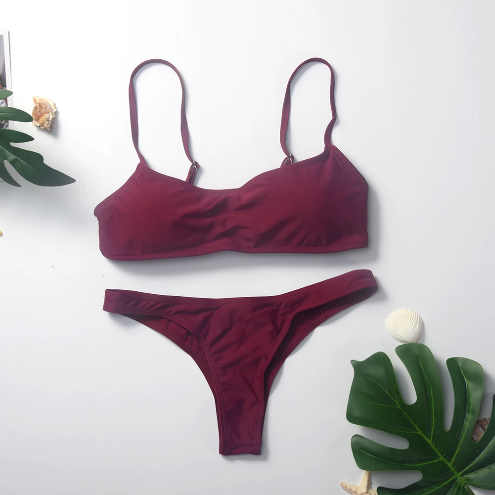 Женский купальный костюм Купальный бюстгальтер с подкладкой чистый цвет