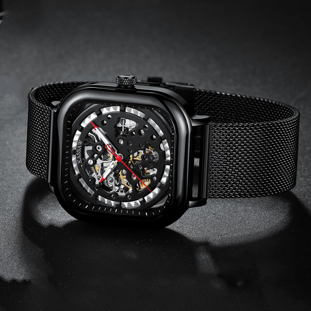 

Skeleton Square Automatic Watch Men Fashion Self Winding Mechanical Wristwatch Top Luxury Brand Relojes Para Hombre Dropshipping