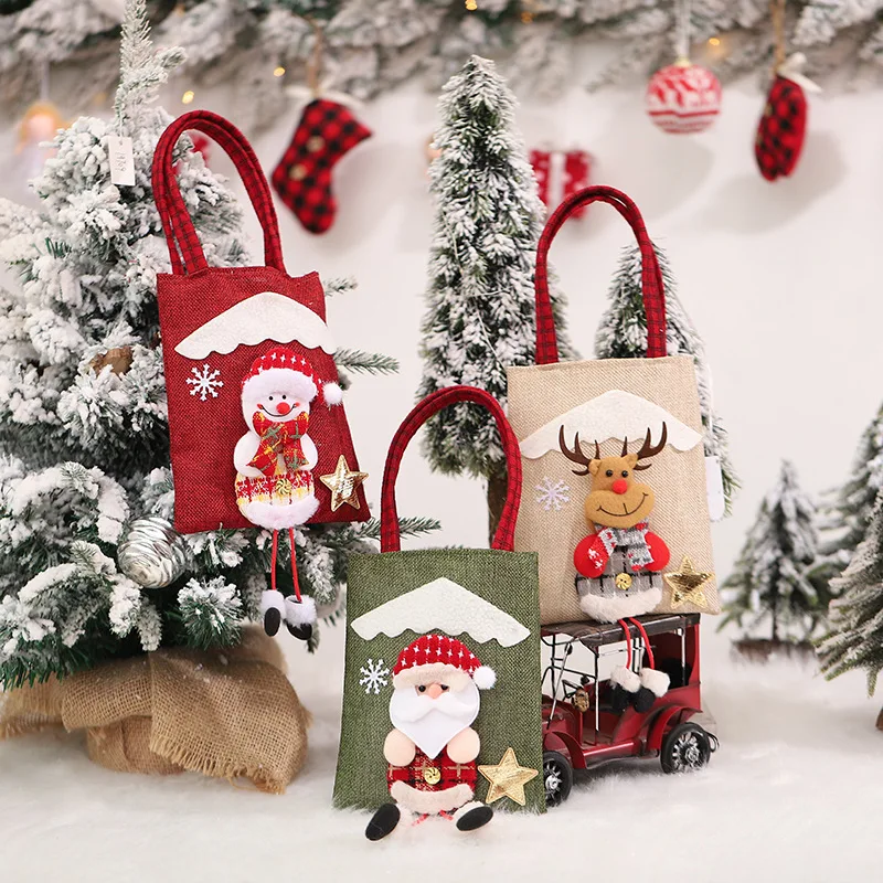 

Christmas Candy Bags Printed Bags Decor Handbag Santa Xmas Tree Hanging Pendant