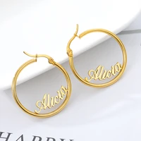 personalized name stainless steel letter stud earrings for women fashion custom name piercing earrings nameplate open round