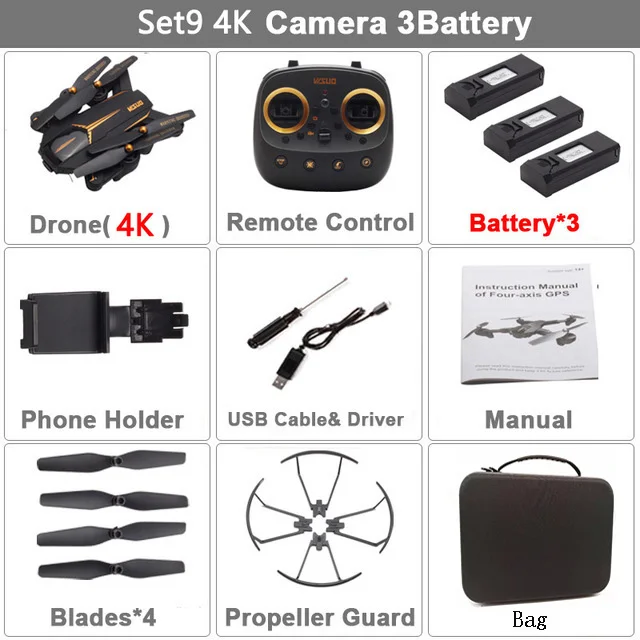 Set9 XS812 4K 3B Bag VISUO XS812 gps Радиоуправляемый Дрон с камерой 4K HD 5G wifi FPV удерживающий высоту один ключ возврат Радиоуправляемый квадрокоптер вертолет дроны VS E520S - Цвет: Set9 XS812 4K 3B Bag