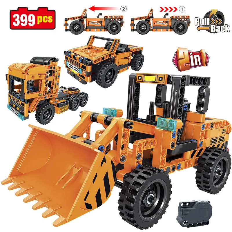 

City Off Road Car loader Model Building Blocks Pull Back Truck Container Teactor Bricks Toys For children gifts