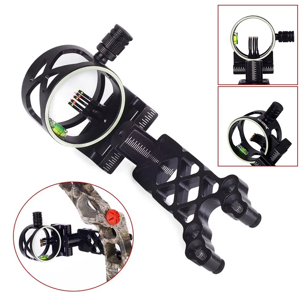 

Compound Bow Sight 5 Pin Micro Adjustable Sight With Level Arrow Rest Stabilizer Adjusted CNC Aiming Sight Shooting Accessories